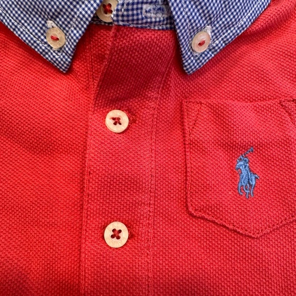 Ralph Lauren Baby Boy Collared Romper Salmon/ Red Sz 6 Months NWT - Picture 8 of 8